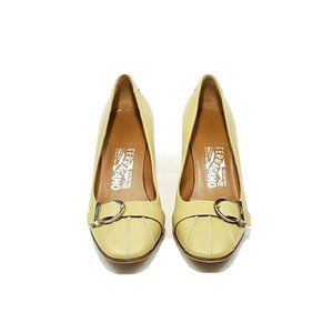 Salvatore Ferragamo Pumps Heel Buckle Strap Shell Cap Toe Leather Womens US 6B